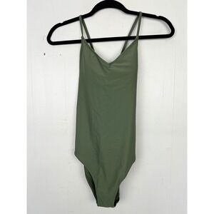 Aerie Olive Green Lace Up Back One Piece Full Coverage Swimsuit Size Medium